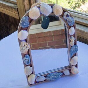Seashell Arched Mirror Wall Decor with REAL Seashells 9 x 7 x 1 inches